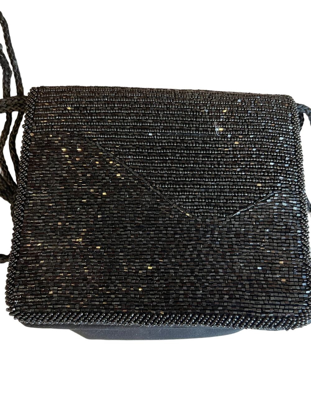 Vintage Diane Von Furstenberg beaded black satin mini bag